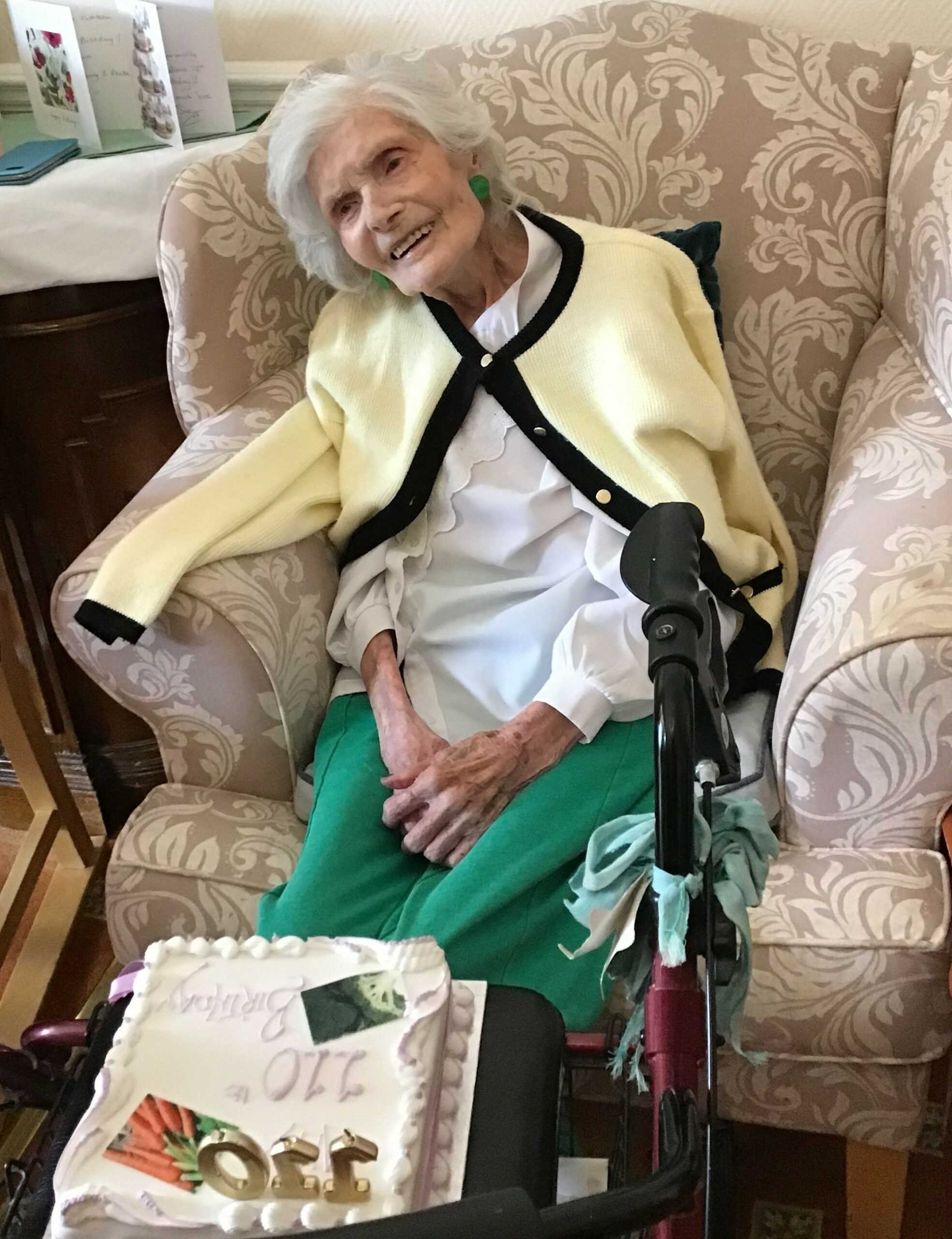 110-year-old Cranleigh resident Kathleen delighted to receive her first card from the King